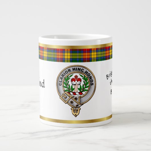 Buchanan Clan Badge Tartan & Motto Grote Koffiekop (Voorkant)