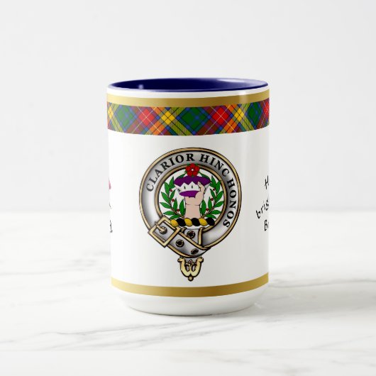Buchanan Clan Badge Tartan & Motto Mok (Midden)