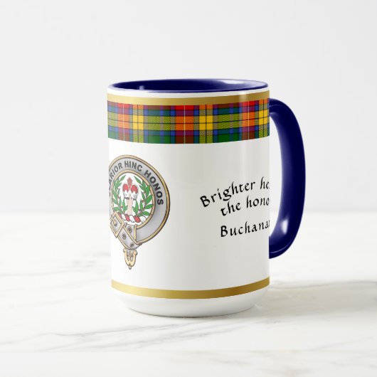 Buchanan Clan Badge Tartan & Motto Mok (Voorkant rechts)