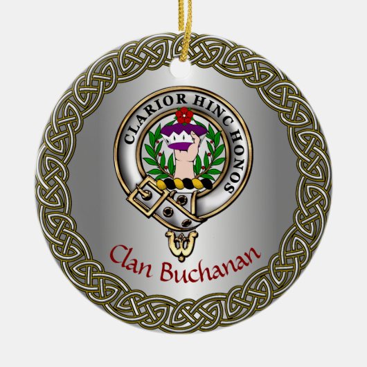 Buchanan Clan Badge & Tartan Thistle Personalized Keramisch Ornament (Voorkant)