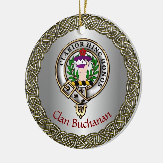 Buchanan Clan Badge & Tartan Thistle Personalized Keramisch Ornament (Links)