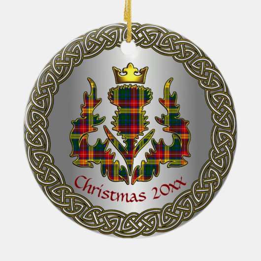 Buchanan Clan Badge & Tartan Thistle Personalized Keramisch Ornament (Achterkant)