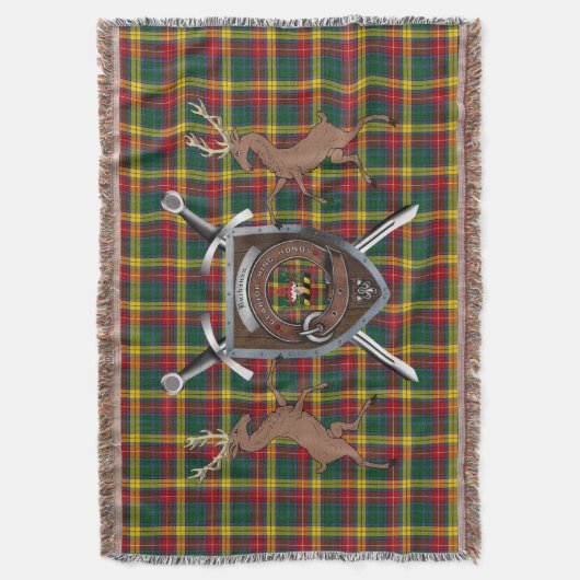 Buchanan Clan Badge & Tartan Throw Blanket Deken (Voorkant Verticaal)