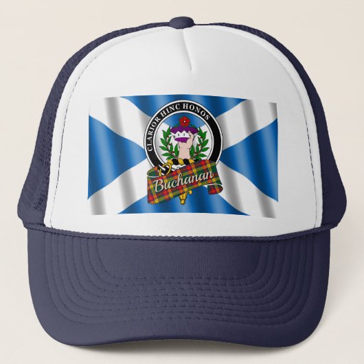 Buchanan Clan Badge & Tartan Trucker Hat Trucker Pet (Voorkant)