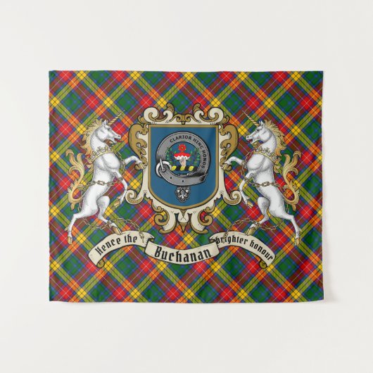 Buchanan Clan Badge & Unicorns met Tartan Wandkleed (Voorkant (horizontaal))