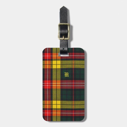 Buchanan Clan Plaid Scottish Pattern Monogram Bagagelabel (Voorkant verticaal)