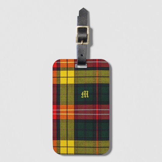 Buchanan Clan Plaid Scottish Pattern Monogram Bagagelabel (Voorkant (verticaal))
