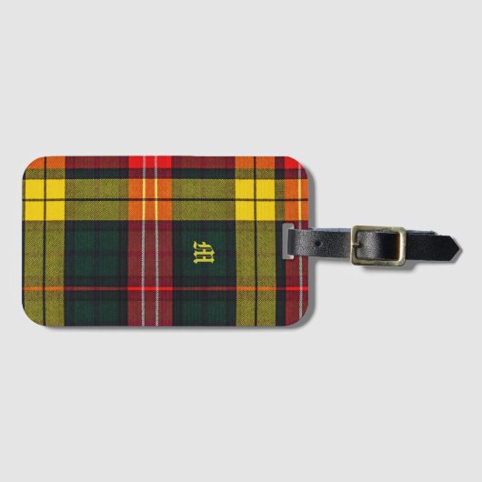 Buchanan Clan Plaid Scottish Pattern Monogram Bagagelabel (Voorkant (horizontaal))