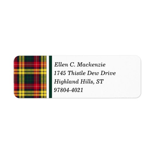 Buchanan Clan Rode, Gele en Groene Tartan Etiket (Voorkant)