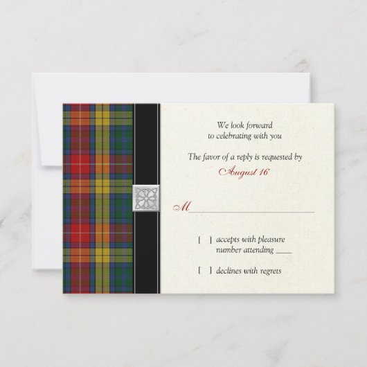 Buchanan Clan Tartan Huwelijksreactie RSVP Kaart (Voorkant)