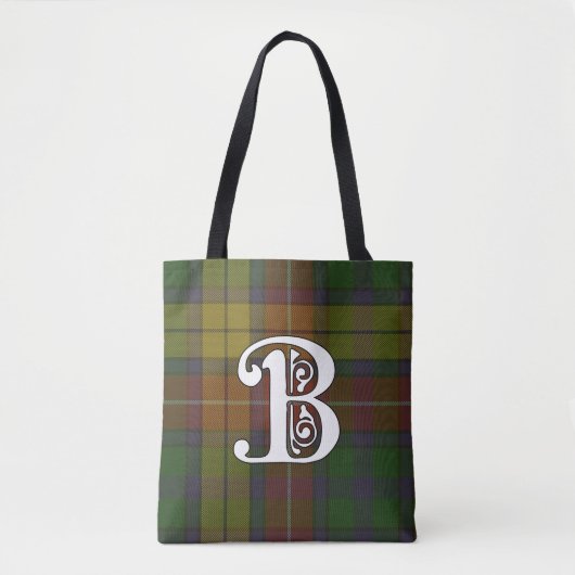 Buchanan Clan Tartan Monogram Tote Bag (Voorkant)