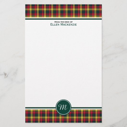 Buchanan Clan Tartan Rood en Geel Plaid Monogram Briefpapier (Voorkant)