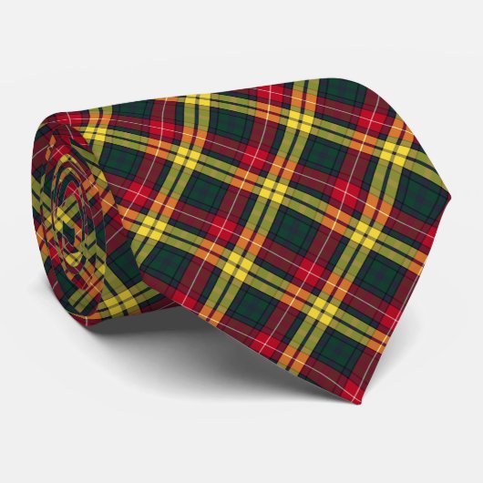 Buchanan Clan Tartan Rood, Geel en Groen Plaid Stropdas (Opgerold)