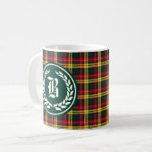 Buchanan Familie Rood en Geel Tartan Monogram Koffiemok (Voorkant links)