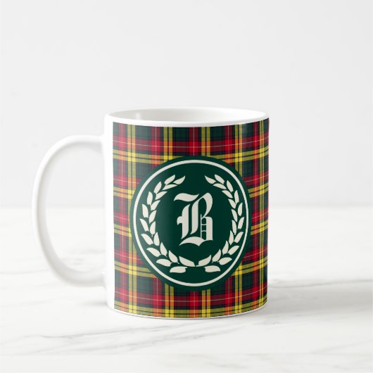 Buchanan Familie Rood en Geel Tartan Monogram Koffiemok (Links)