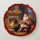 Buchanan Scottie Dog & Santa Gepersonaliseerde Ker Rond Kussen (Voorkant)
