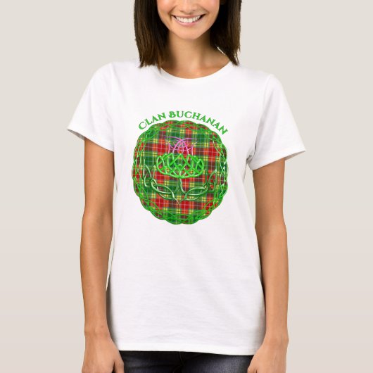 Buchanan Scottish Tartan Celtic Thistle T-shirt (Voorkant)