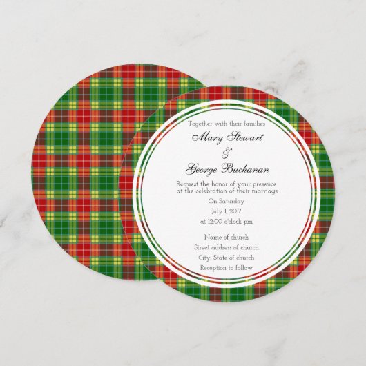 Buchanan Scottish Wedding Round Invitation Kaart (Voorkant / Achterkant)