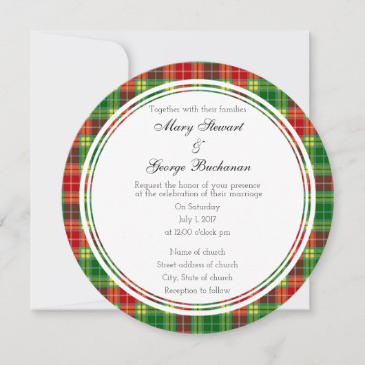 Buchanan Scottish Wedding Round Invitation Kaart (Voorkant)