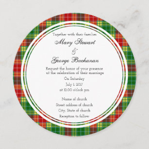 Buchanan Scottish Wedding Round Invitation Kaart