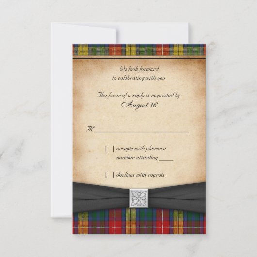 Buchanan Tartan Huwelijksreactie RSVP Kaart Versie (Voorkant)