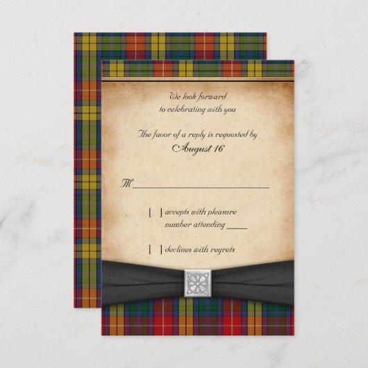 Buchanan Tartan Huwelijksreactie RSVP Kaart Versie (Voorkant / Achterkant)