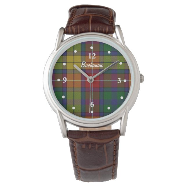 Buchanan Tartan Plaid Gezicht Custom Watch Horloge (Voorkant)