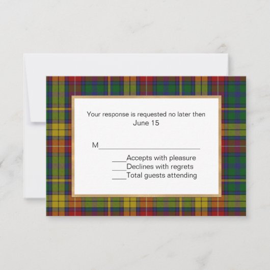 Buchanan Tartan Pset Wedding RSVP-kaart RSVP Kaartje (Voorkant)
