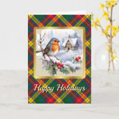 Buchanan Tartan w/Robin Gepersonaliseerde Xmas Kaart (Gele Bloem)