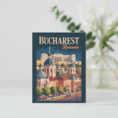 Bucharest Skyline Illustratie Reis Kunst Vintage Briefkaart (Staand voorkant)
