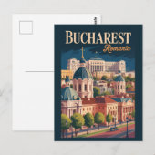 Bucharest Skyline Illustratie Reis Kunst Vintage Briefkaart (Voorkant / Achterkant)