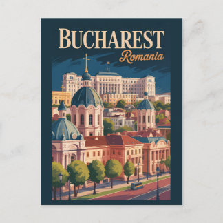 Bucharest Skyline Illustratie Reis Kunst Vintage Briefkaart