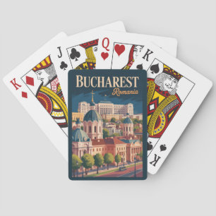 Bucharest Skyline Illustratie Reis Kunst Vintage Pokerkaarten