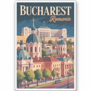 Bucharest Skyline Illustratie Reis Kunst Vintage Sticker