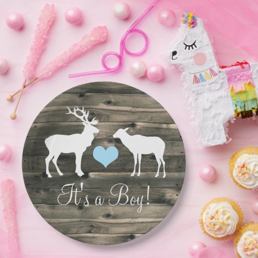 Buck and Doe (blauw) Baby shower Papieren Bordje (Feest)