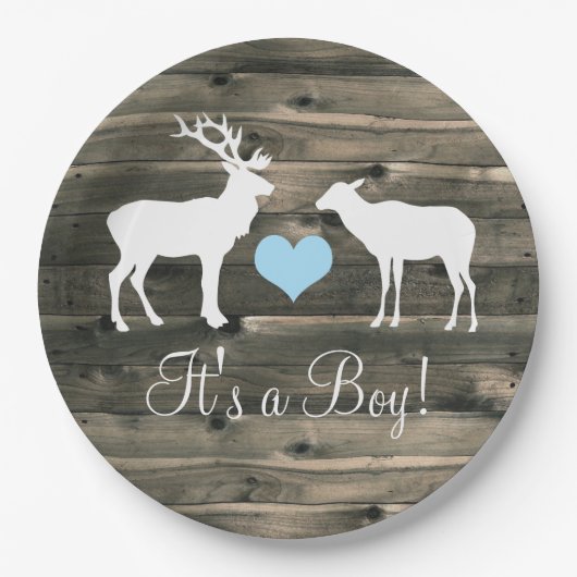 Buck and Doe (blauw) Baby shower Papieren Bordje (Voorkant)