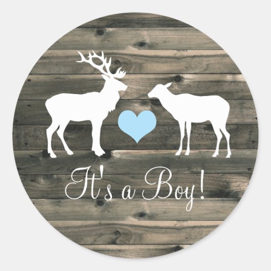 Buck and Doe (blauw) Baby shower Ronde Sticker (Voorkant)