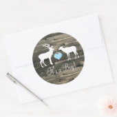 Buck and Doe (blauw) Baby shower Ronde Sticker (Envelop)
