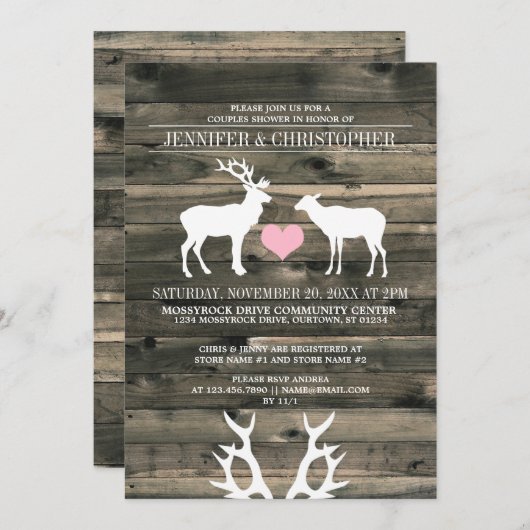 Buck and Doe Couples Wedding Shower Invitation Kaart (Voorkant / Achterkant)
