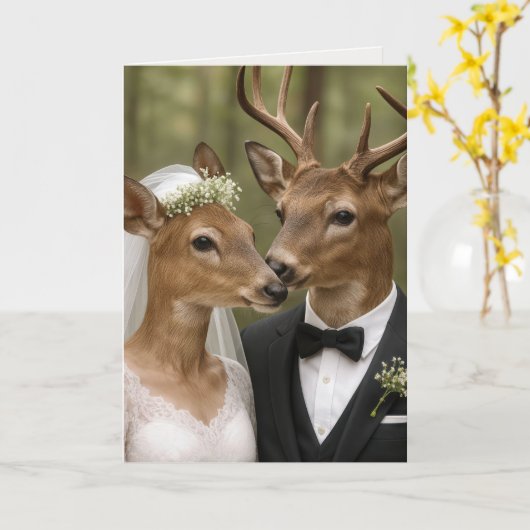 Buck and Doe Deer Wedding In Forest Kaart (Gele Bloem)