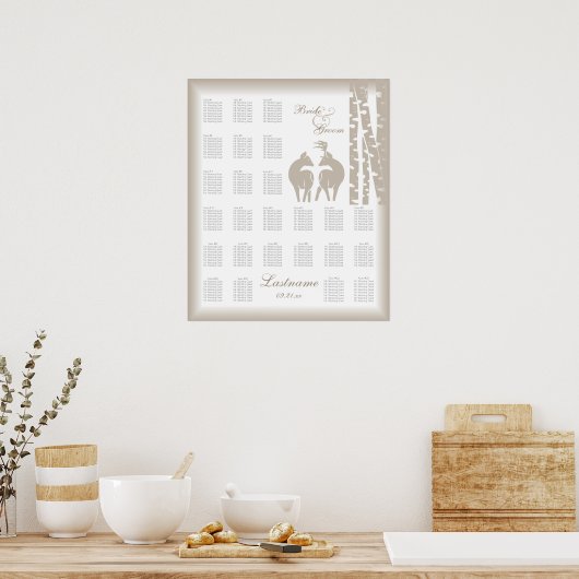 Buck and Doe Seating Chart with Birch Trees Poster (Keuken)