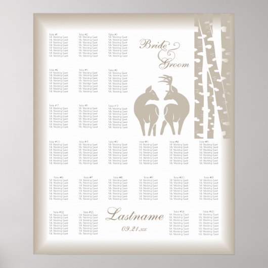 Buck and Doe Seating Chart with Birch Trees Poster (Voorkant)