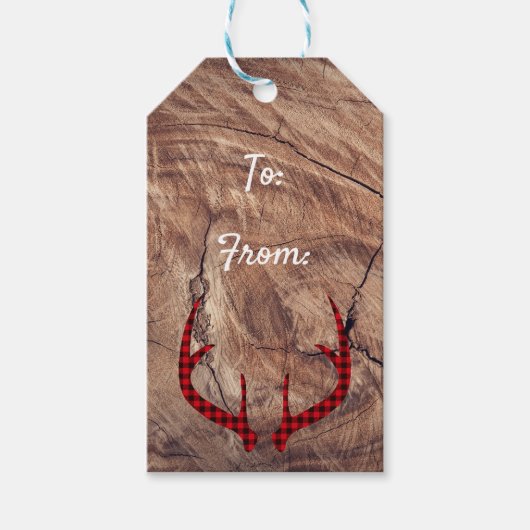Buck Antler Wood Holiday Gift Label Cadeaulabel (Voorkant)