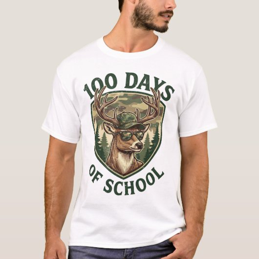 Buck Deer 100 Days of School Camo Student Teacher T-shirt (Voorkant)