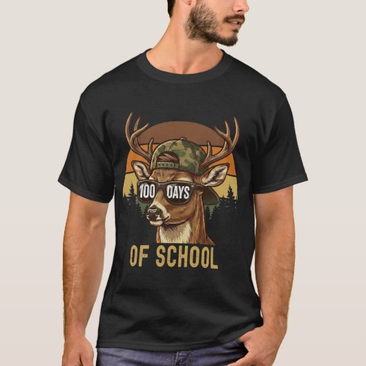 Buck Deer 100 Days of School Student Teacher Retro T-shirt (Voorkant)