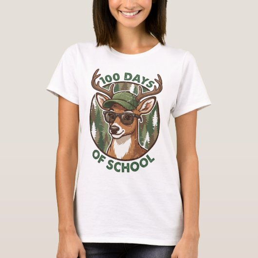 Buck Deer 100th Day of School Camo Student Teacher T-shirt (Voorkant)