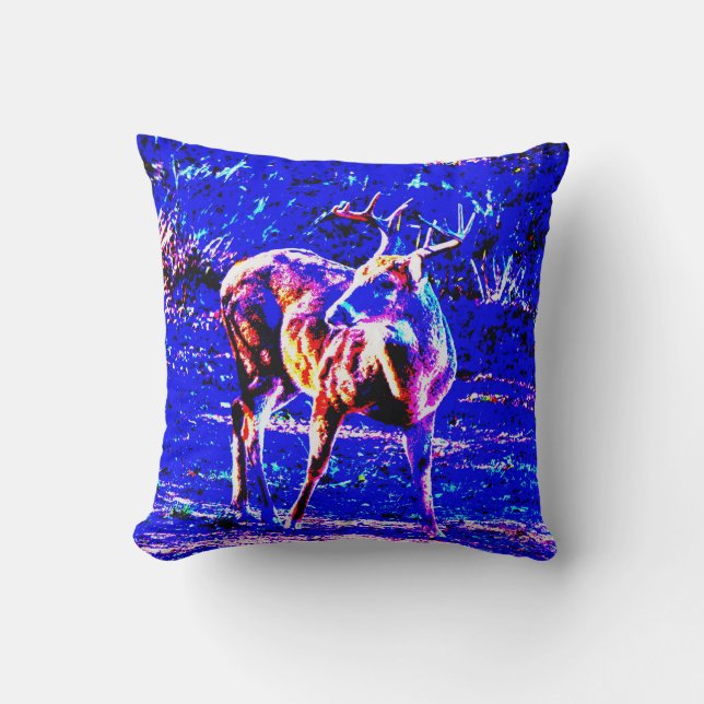Buck Deer Art in Blue Hunter Sierkussen (Voorkant)