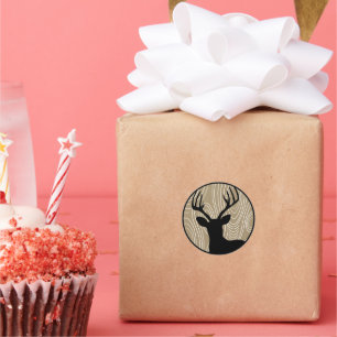 Buck Deer Black Silhouette - Any Color Wood Gradin Ronde Sticker