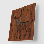 Buck Deer Carved In Wood Printed Vierkante Klok (Hoek)