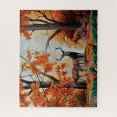 Buck Deer en doe in het herfst bos/fancy ontwerp Legpuzzel (Verticaal)
